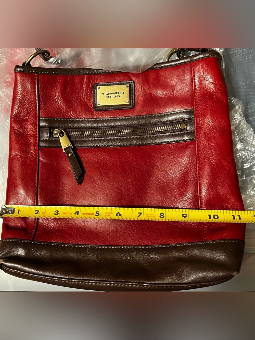 UC Tignanello Red & Brown Leather Shoulder Bag Handbag Purse - Picture 12 of 14